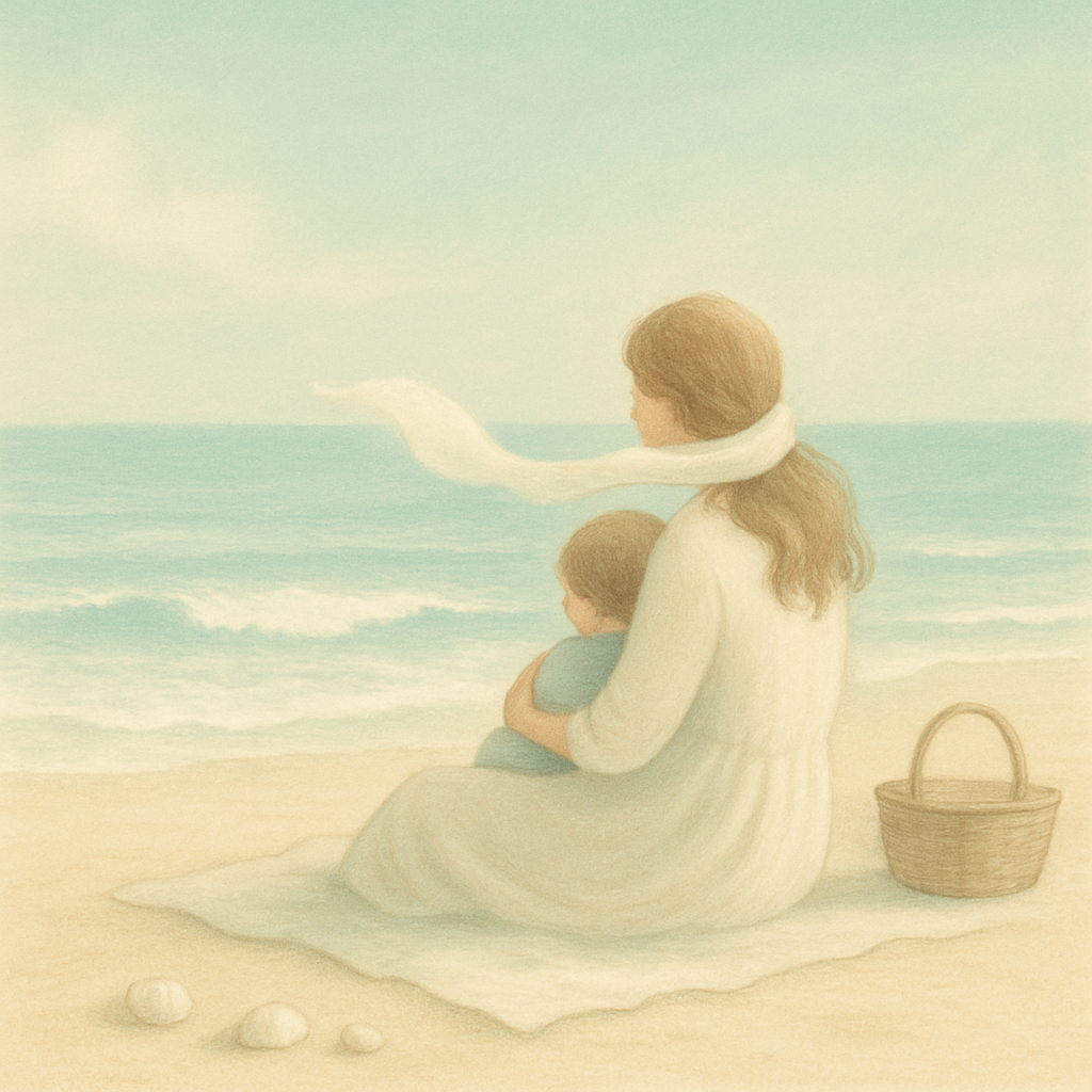 Seaside Lullaby Mother And Child Listening To The Tide Painting by diamonds kit