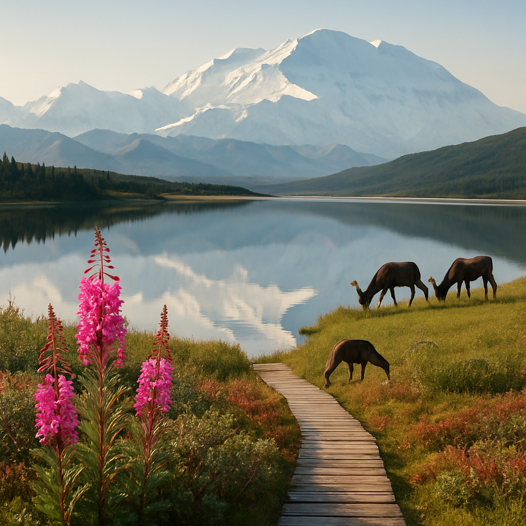 Denali Wonder Lake Reflection With Tundra Wildflowers paint by diamonds