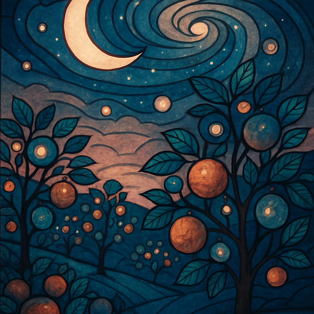 Galaxy Orchard Under Crescent Lantern Sky Paint by diamonds art