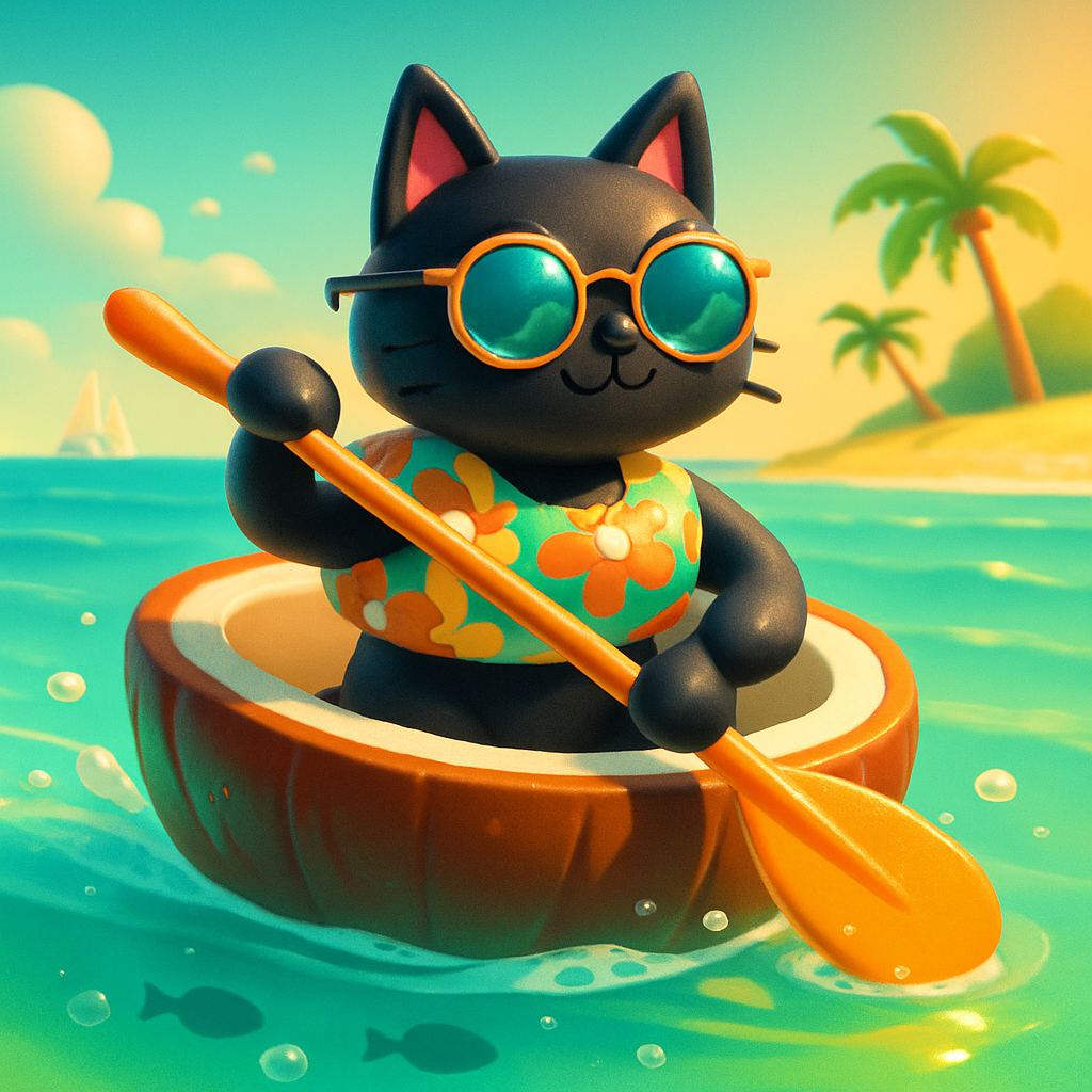 Coconut Canoe Adventure Cat Painting by diamonds kit