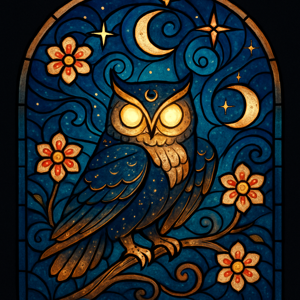 Stained Glass Owl In The Midnight Orchard Paint by diamonds kits