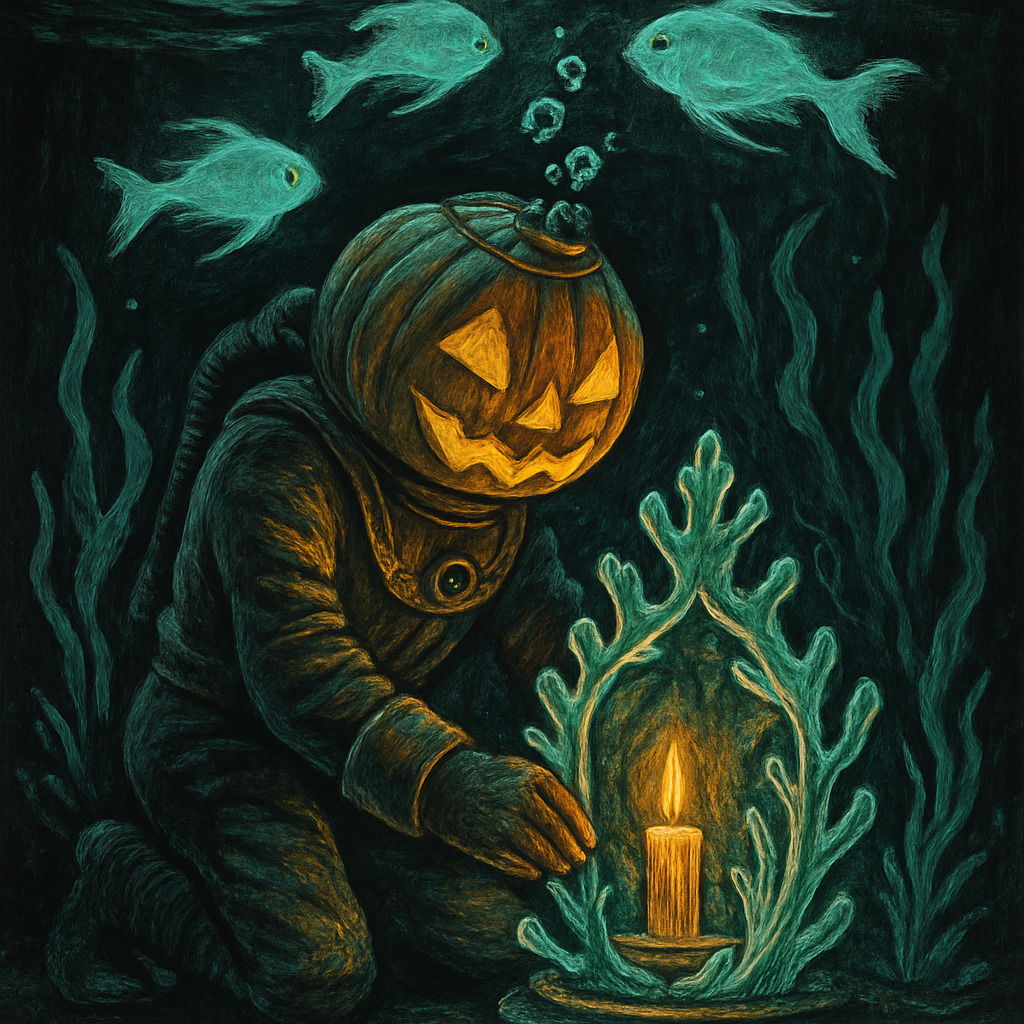 Pumpkin Diver In The Black Lagoon Aquarium DIY paint by diamonds