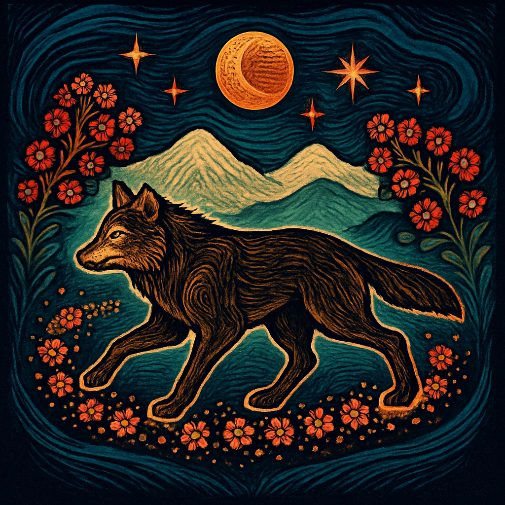 Woodcut Wolf In The Aurora Orchard Painting by diamonds kit