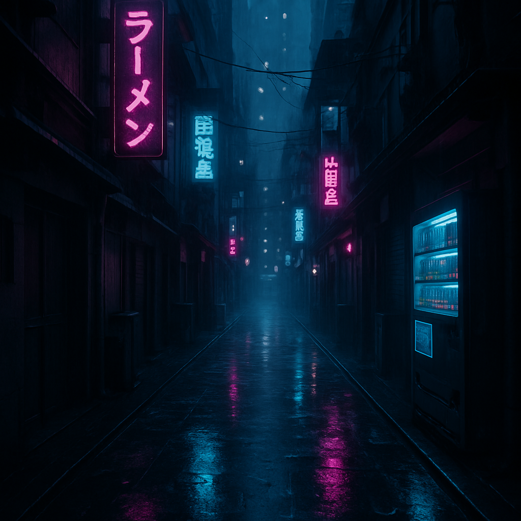 Neon Rain Alley In Future Tokyo diamonded painting kits
