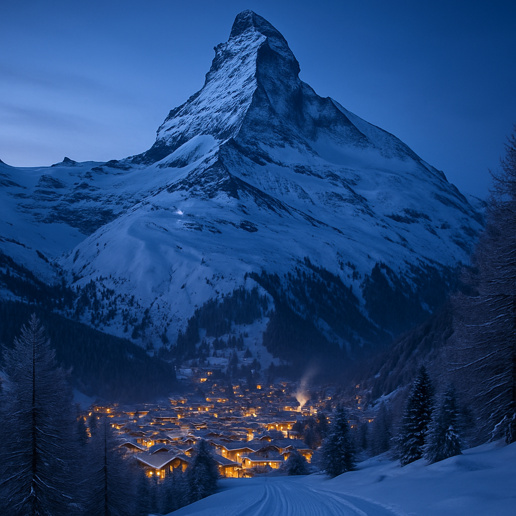 Blue Hour On The Matterhorn North Face From Zermatt Painting by diamonds kit