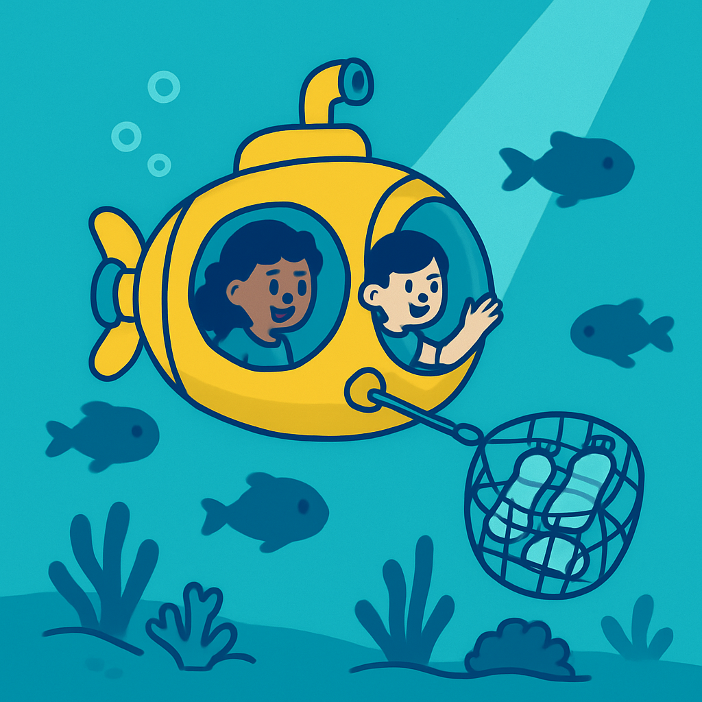 Underwater Plastic Cleanup Submarine Team DIY paint by diamonds