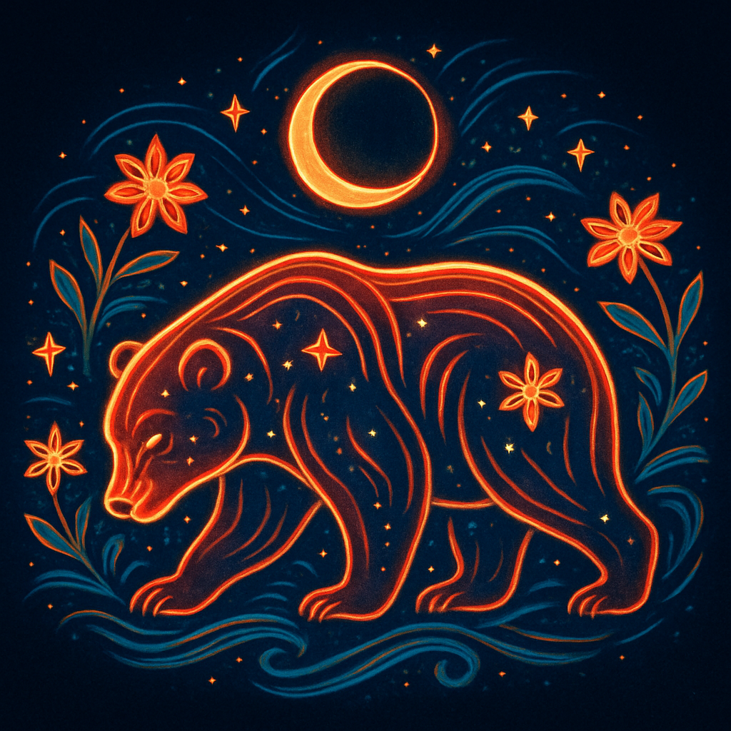 Coral Eclipse Bear Among Starflower Springs Paint by diamonds art