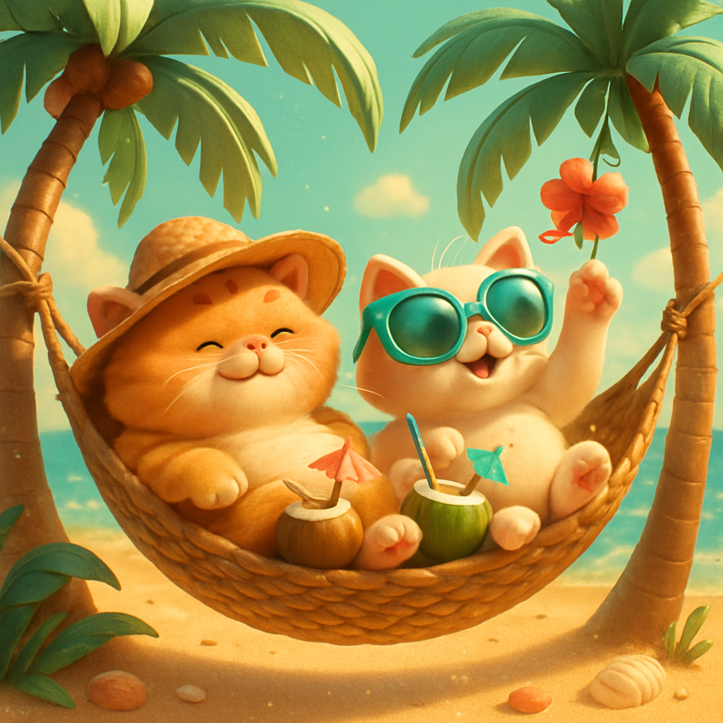 Hammock Breeze Coconut Cats painting diamond kit