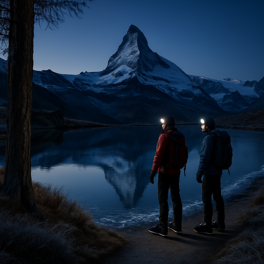 Blue Hour At Matterhorn And Stellisee With Early Ice Skaters Paint by diamonds art