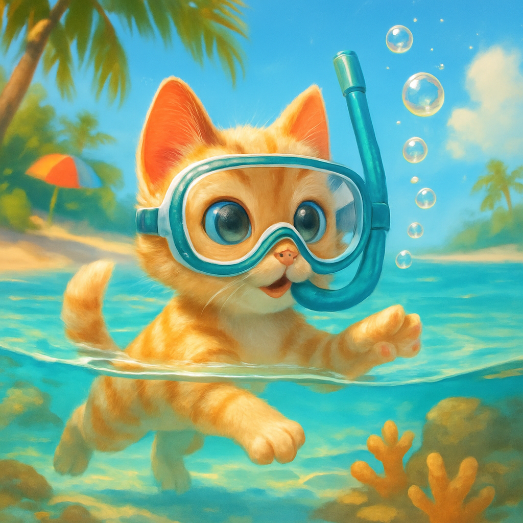 Bubble Reef Snorkel Kitty Cove Paint by diamonds kits