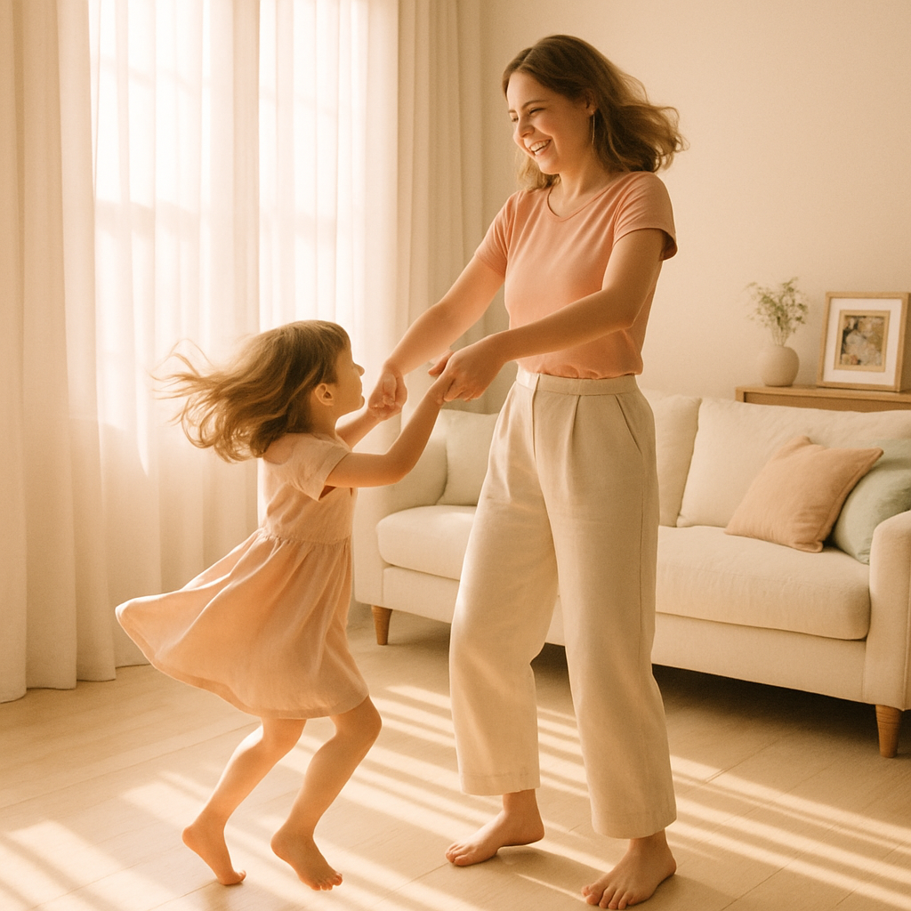 Living Room Waltz Of Belonging: A Mother And Child Dancing Between Sunbeams Paint by diamonds kits