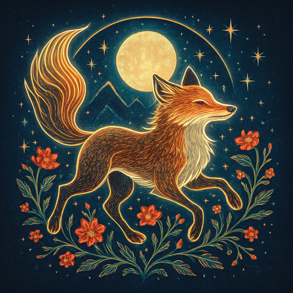 Ember Moon Fox Among Indigo Wildflowers DIY paint by diamonds