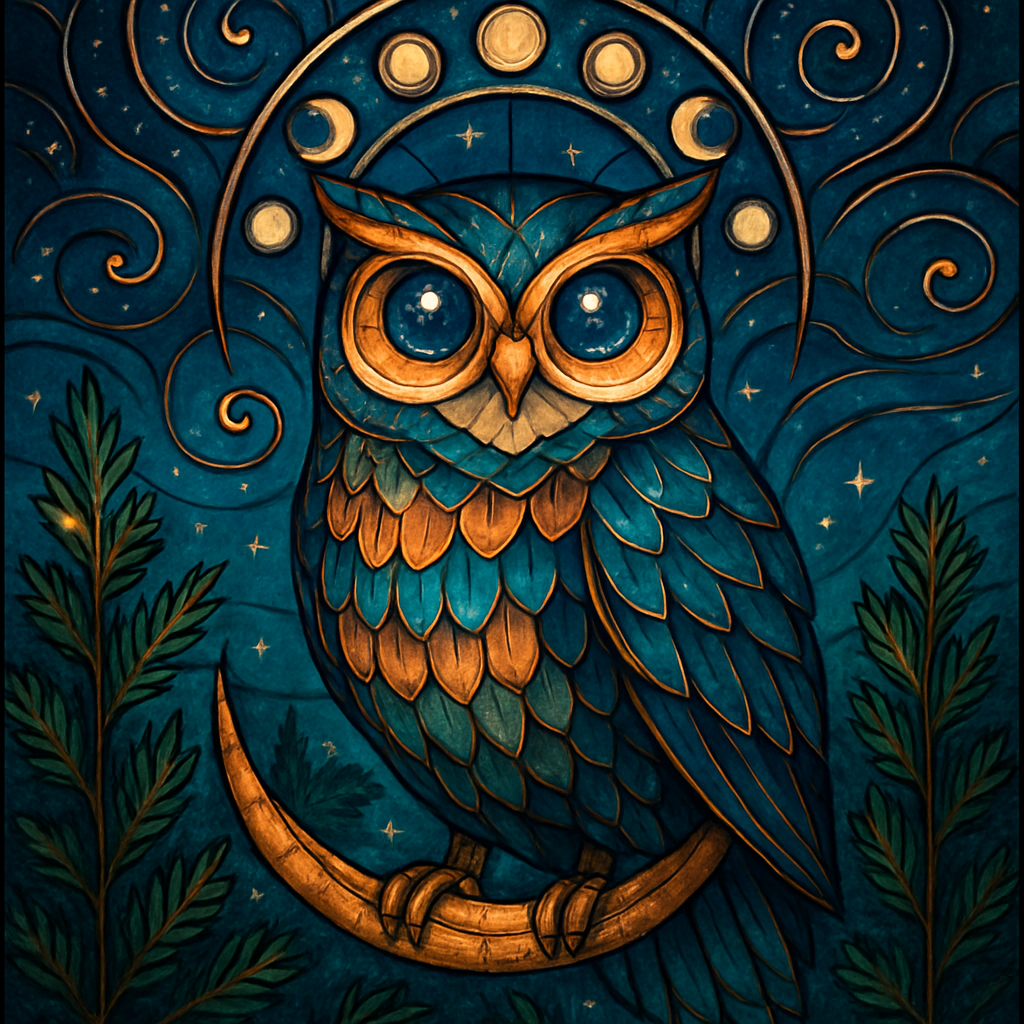 Starlit Sentinel Owl In Stained Glass Pines Paint by diamonds art