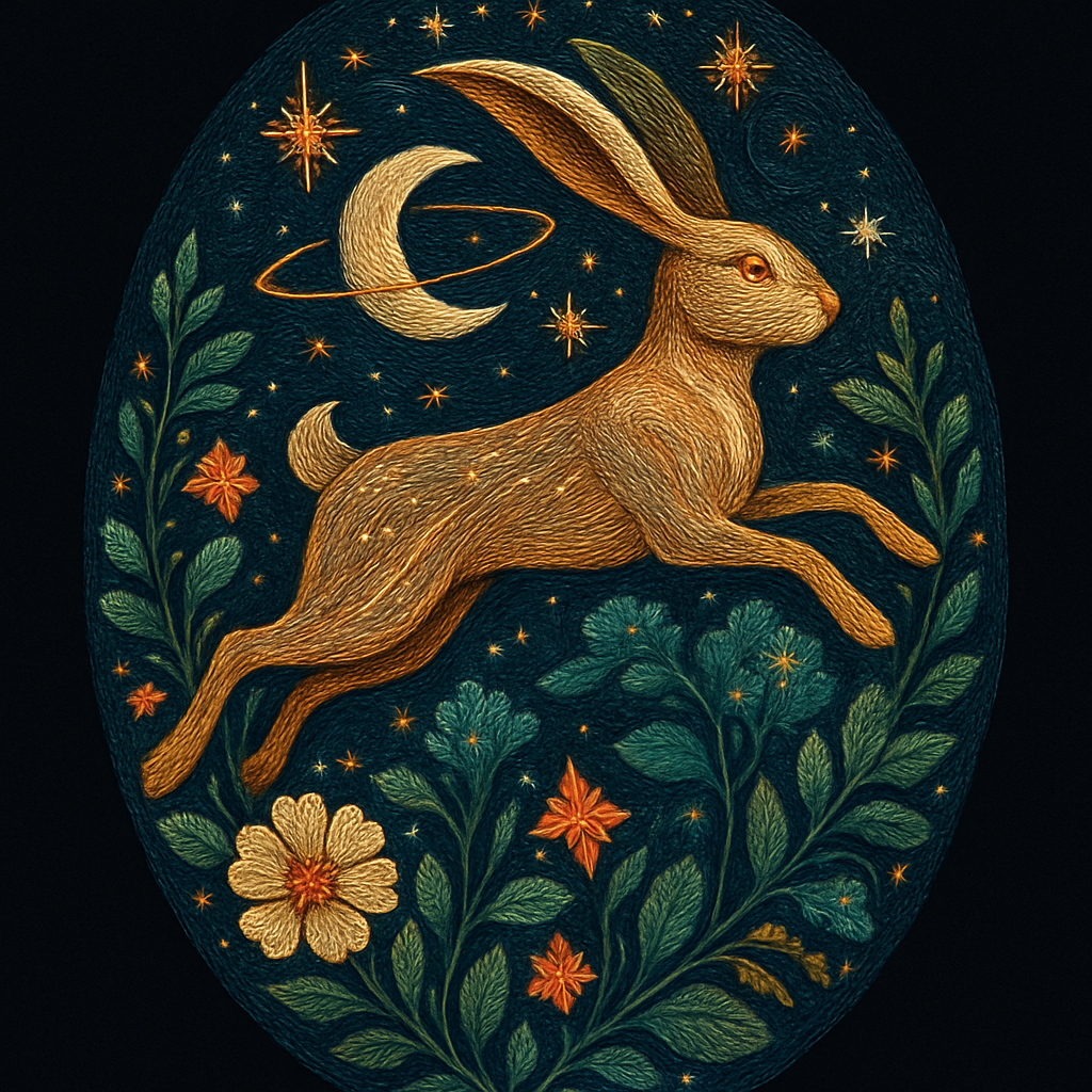 Tranquil Starlight Hare In Embroidered Orbit Garden Painting by diamonds kit