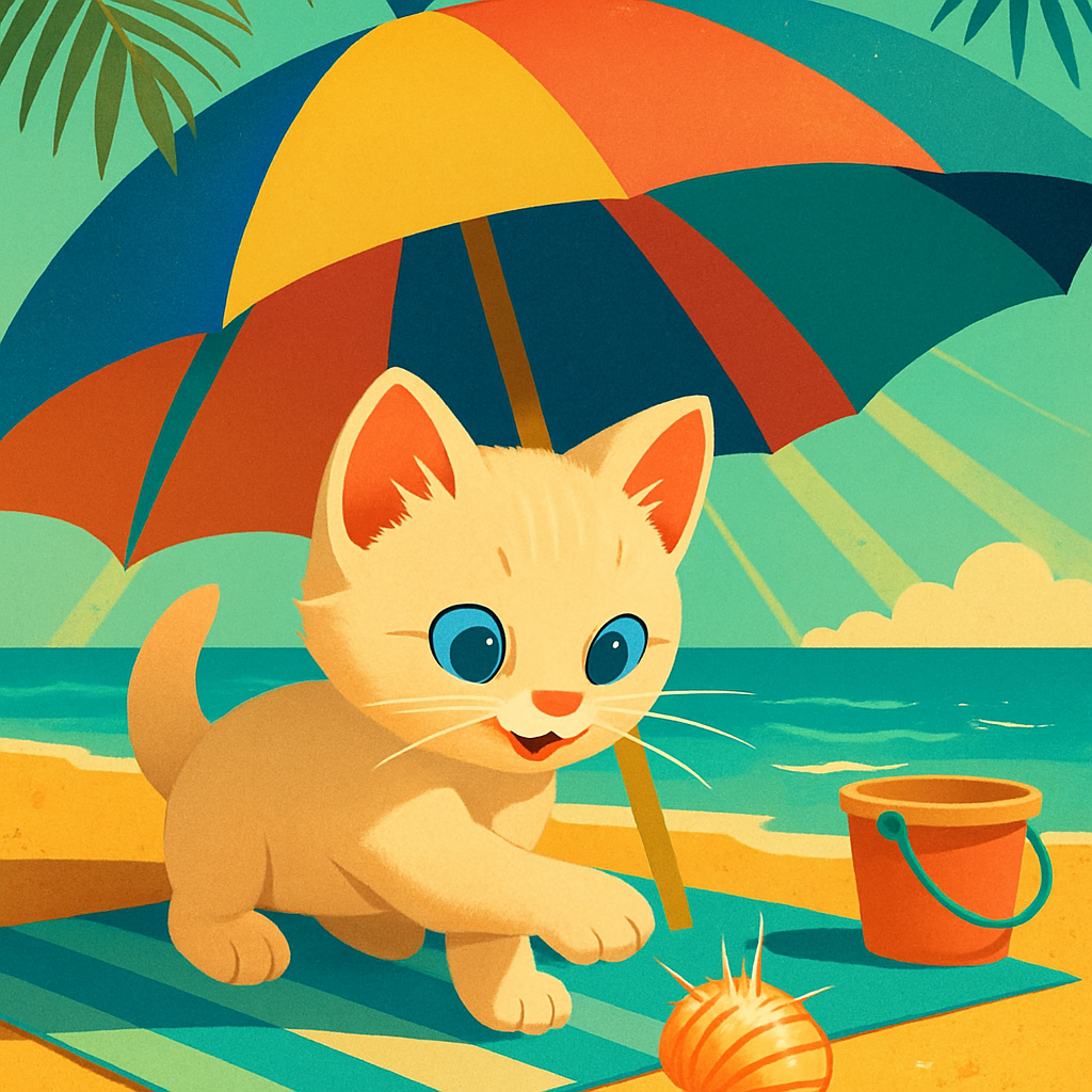 Umbrella Sunbeam Peekaboo Kitten painting diamond kit