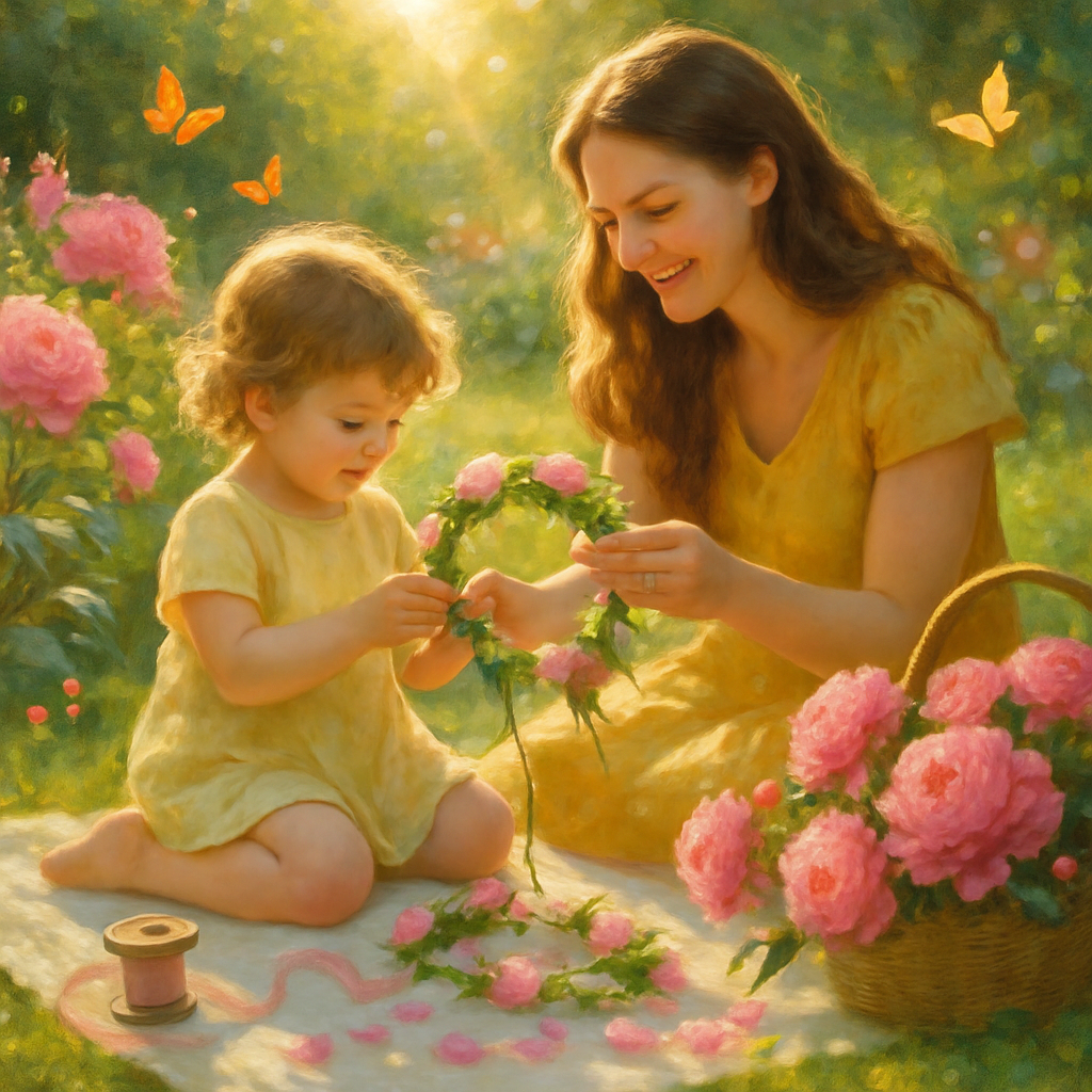 Garden Crown Of Gratitude Mother And Child Weave Blooms Together diamond painting