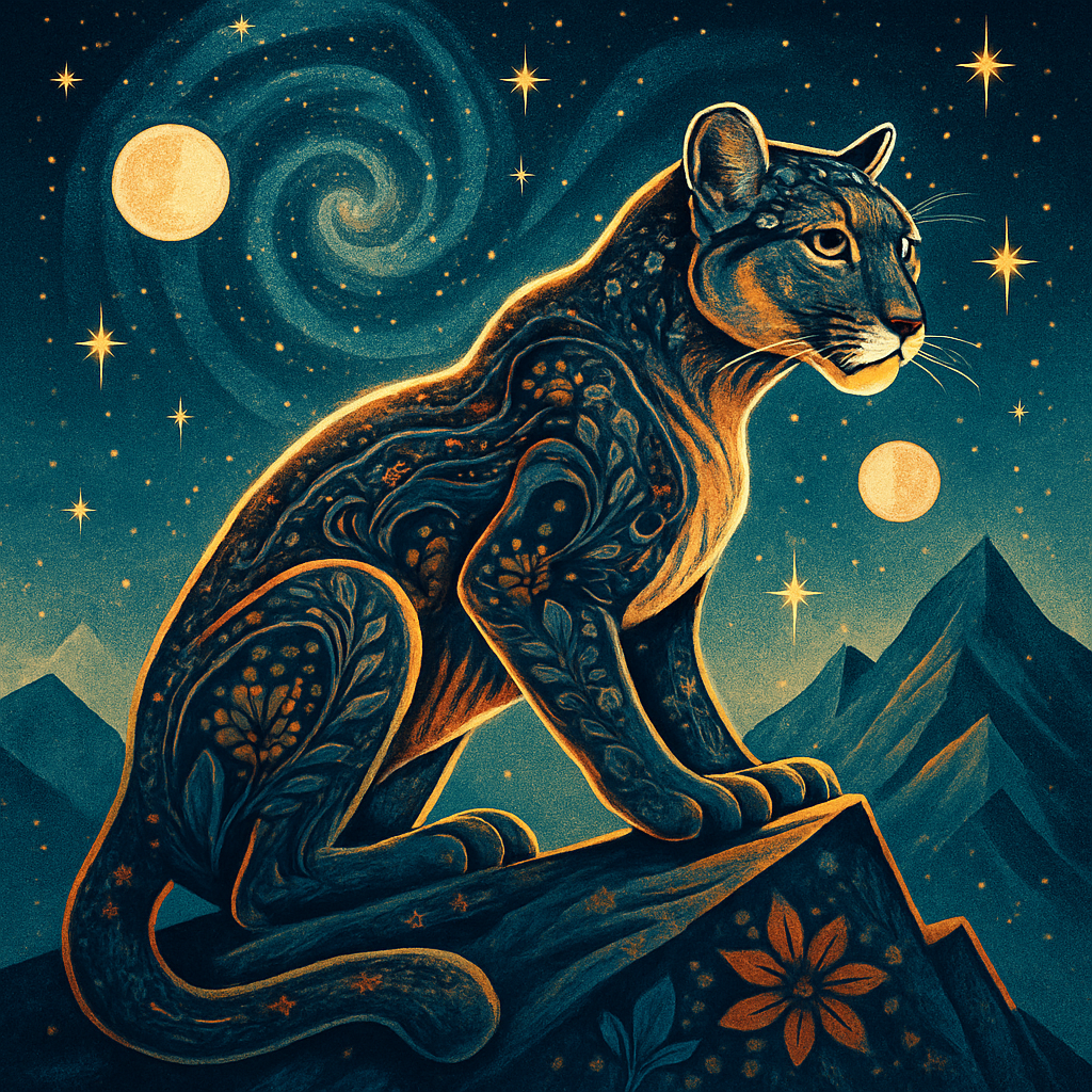 Celestial Spirit Mountain Lion Under Spiral Nebula painting diamond kit