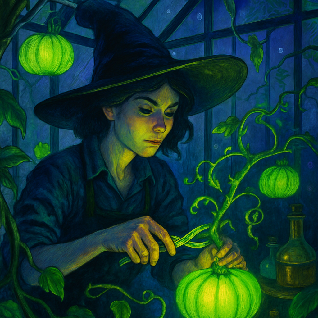 Witch Botanist In The Bioluminescent Pumpkin Greenhouse Paint by diamonds kits