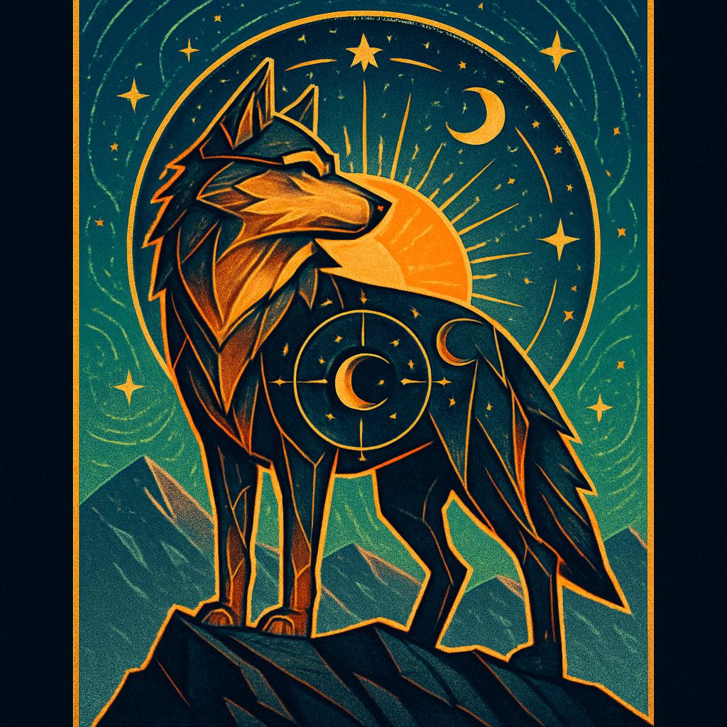 Sunrise Compass Wolf On The Star Ridge diamond painting