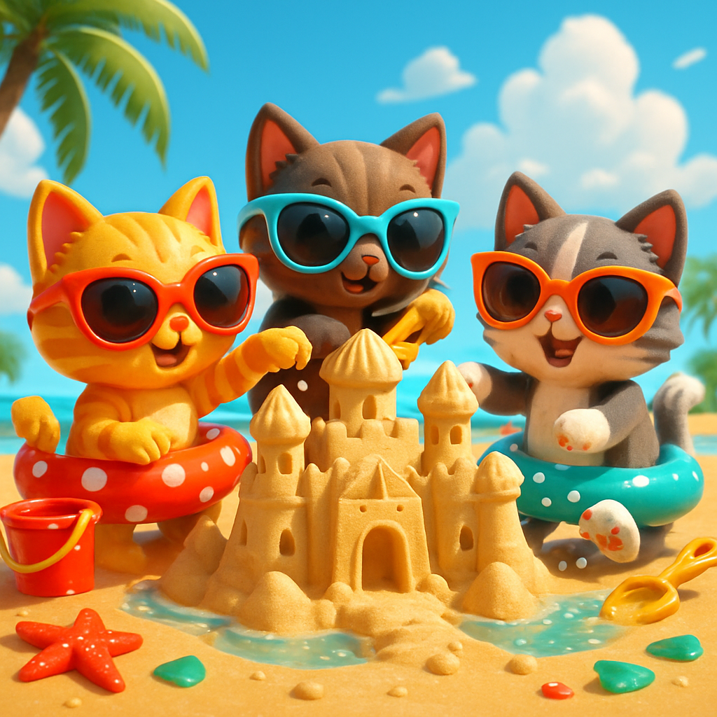 Sandcastle Engineers Kitty Crew Painting by diamonds kit