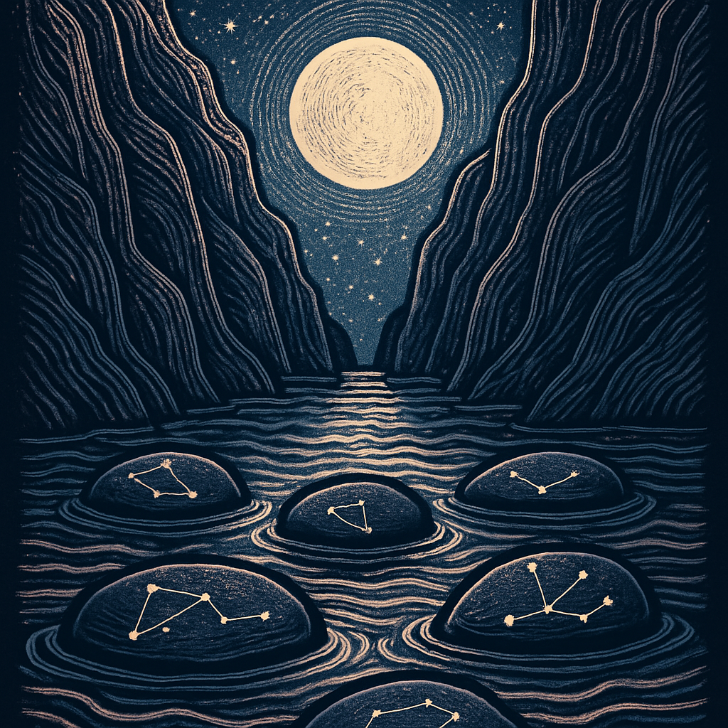 Moonlit Fjord Of Floating Constellation Stones paint by color