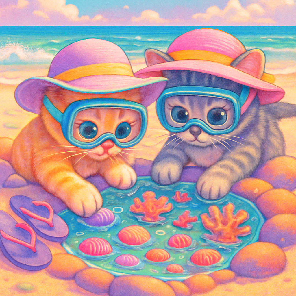 Tidepool Treasure Hunt Kittens Paint by diamonds art