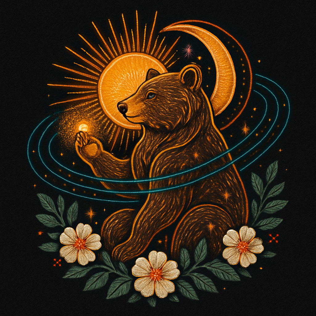 Golden Orbit Bear Under The Blooming Night Sun Paint by diamonds kits