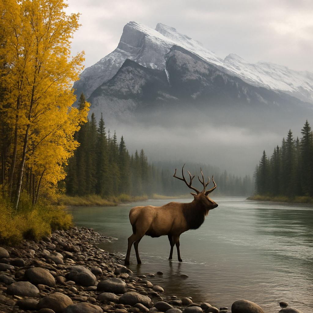 Autumn Mist In Banff With Mount Rundle And Bow River DIY paint by diamonds