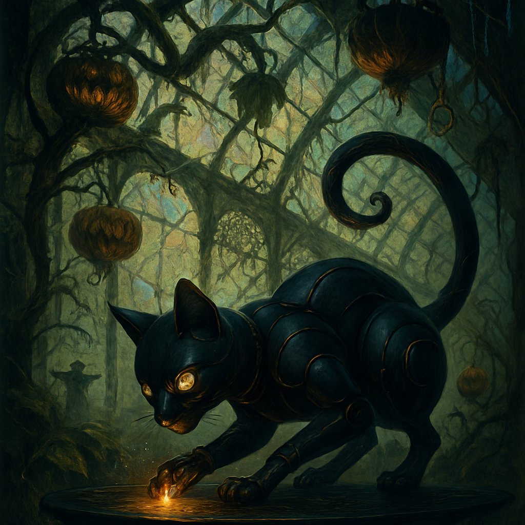 Clockwork Black Cat In The Haunted Greenhouse diamonded painting kits