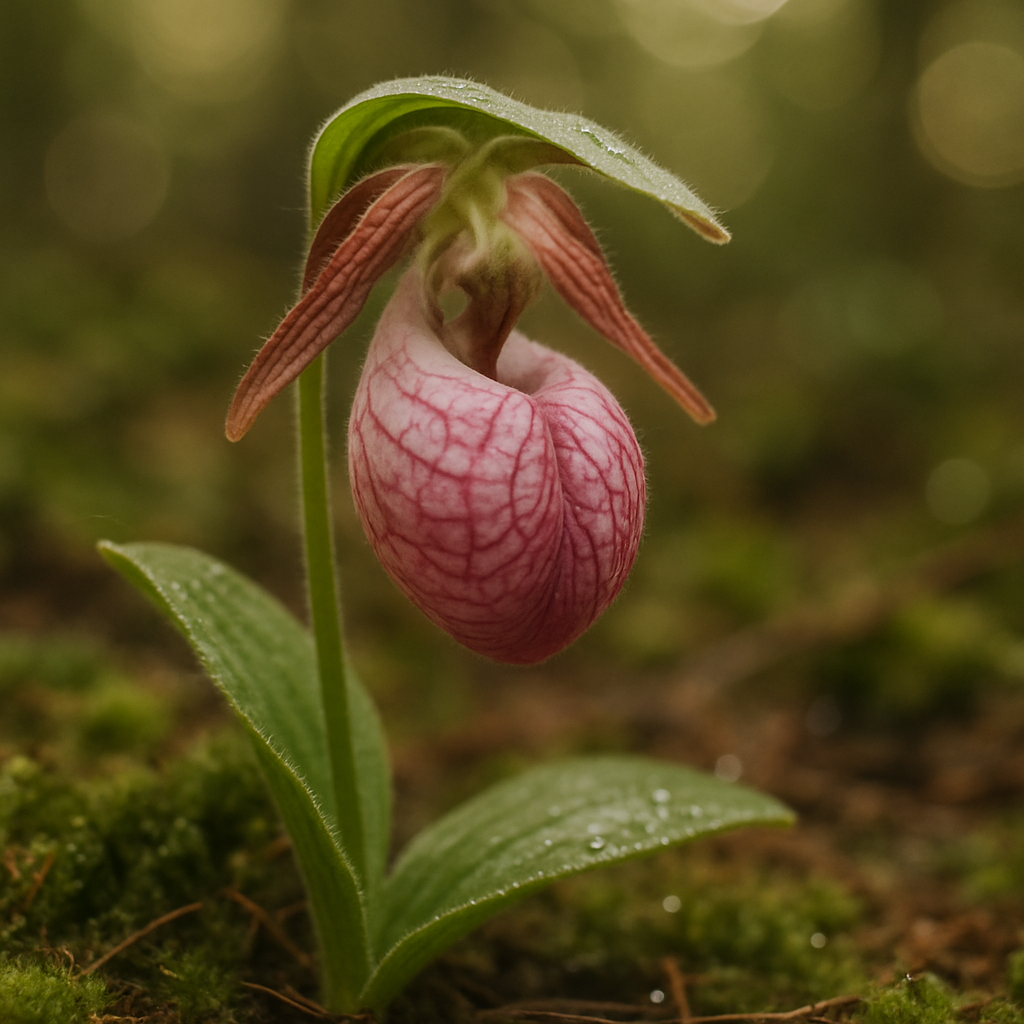 Lady Slipper Orchid Close Up In A Cool Forest Understory paint by diamond