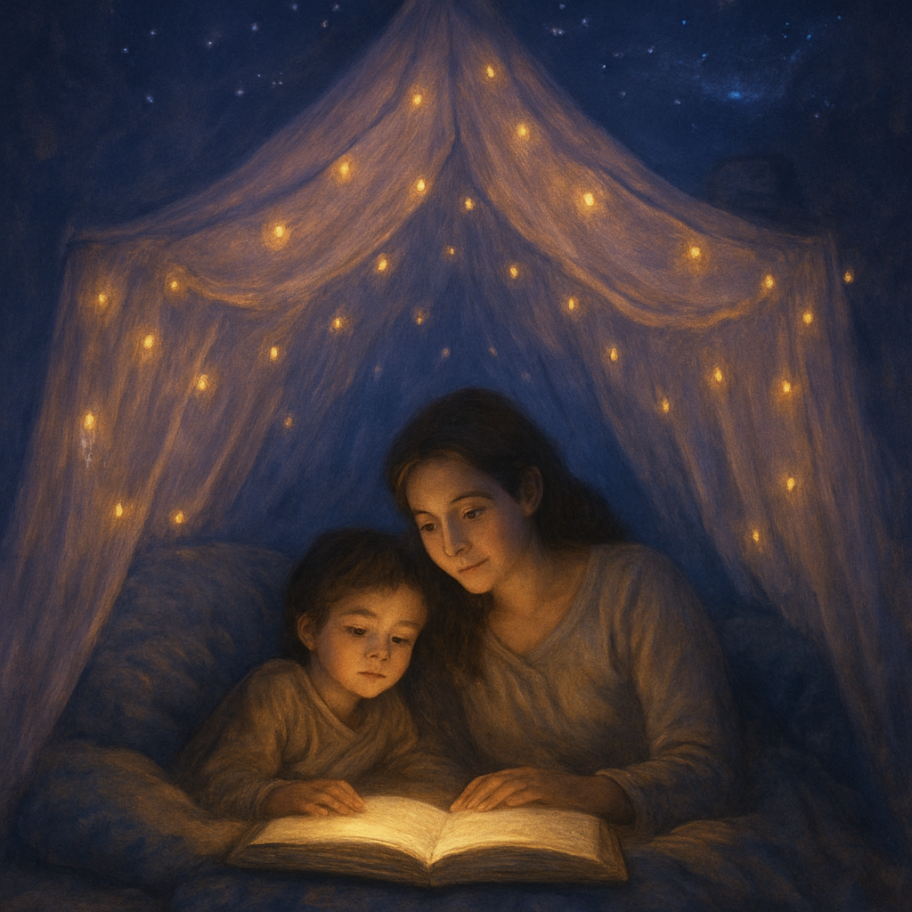 Starlight Storytime Canopy: A Mother Reading Dreams Into Being paint by diamond