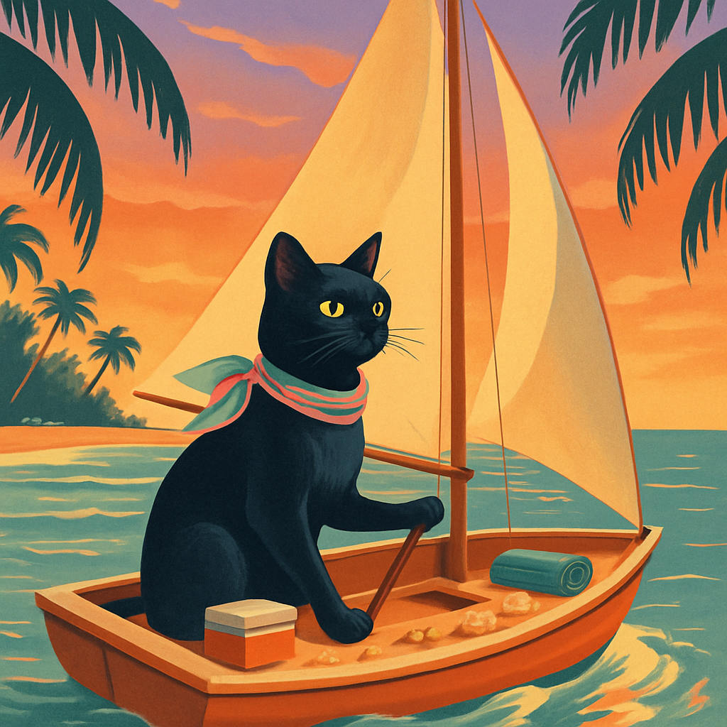 Sunset Sorbet Cat On A Mini Sailboat Paint by diamonds art