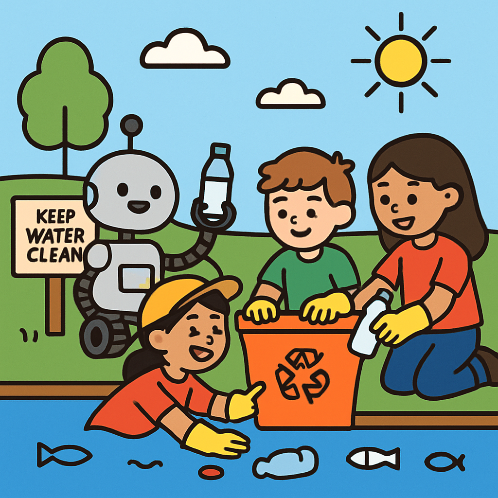River Cleanup Robot Helpers paint by diamond