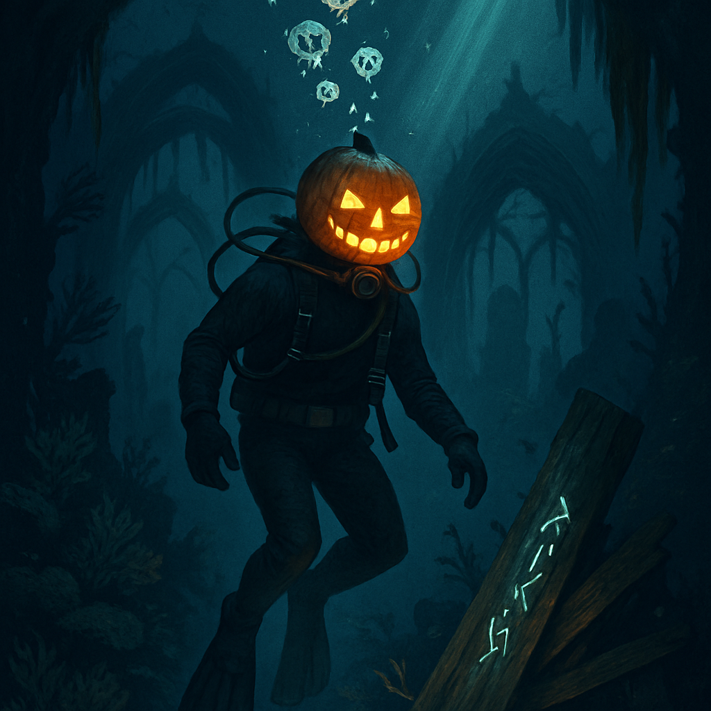 Lantern Masked Pumpkin Diver In A Haunted Reef paint by color