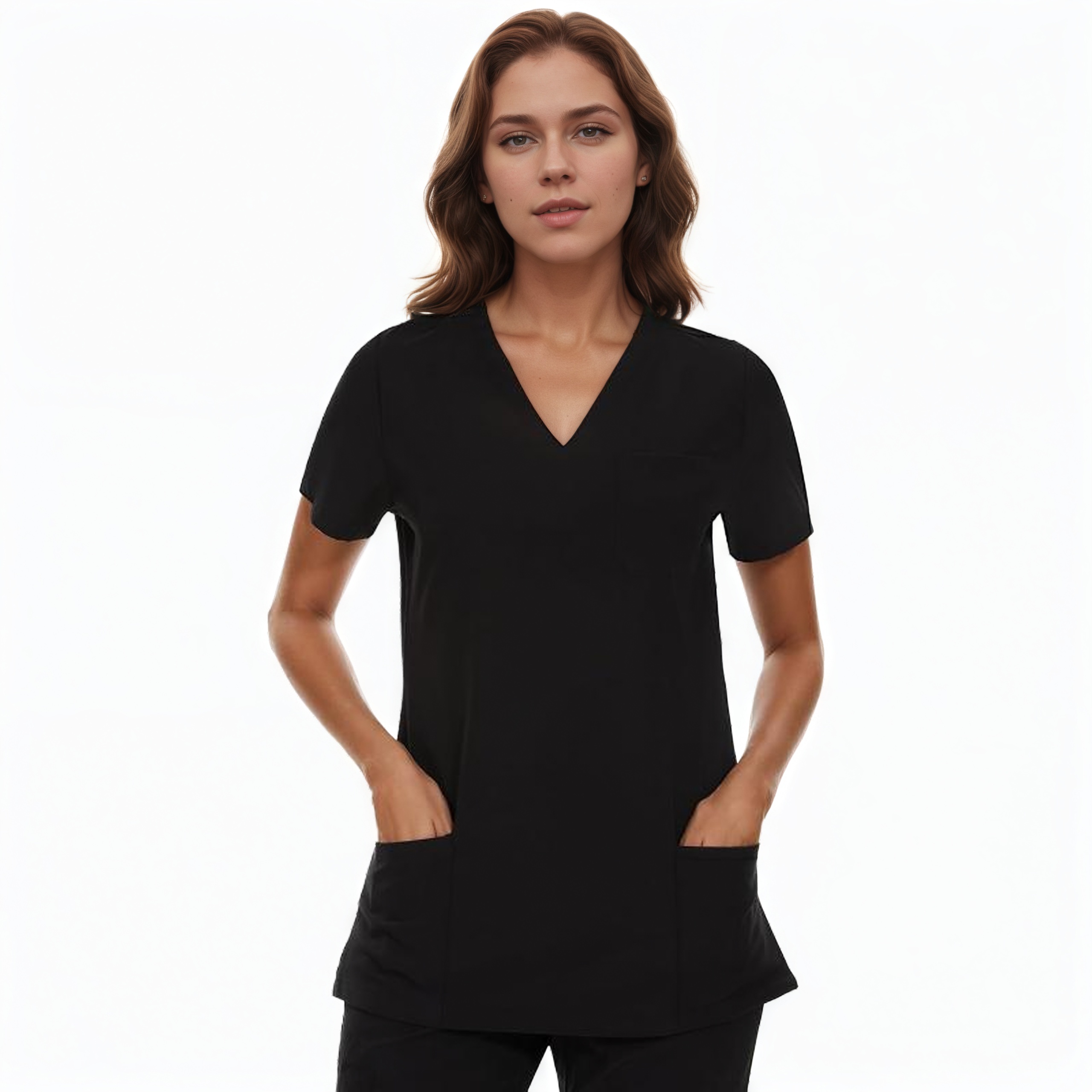 Soft Stretch Scrubs Tops With 3 Pockets