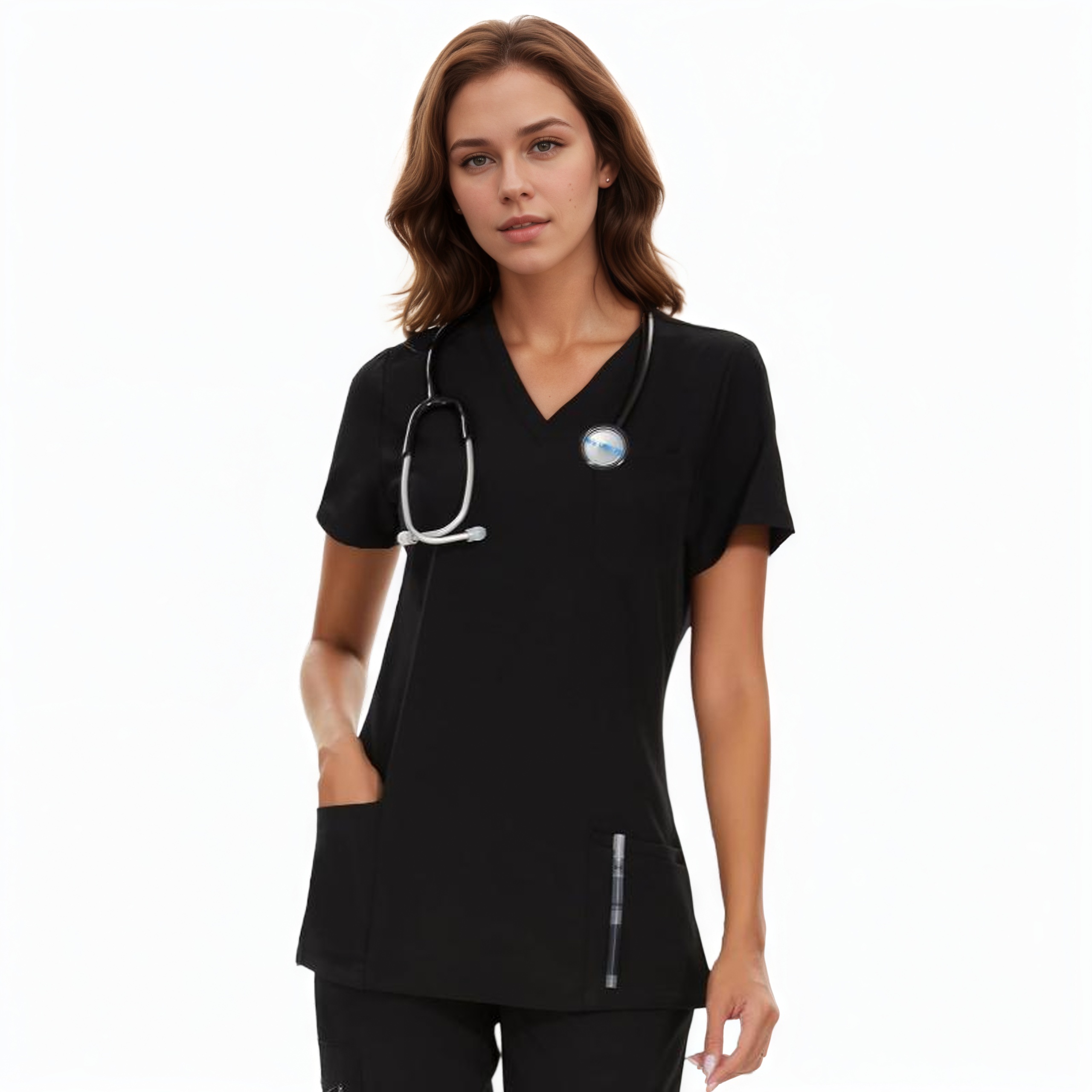 Soft Stretch Scrubs Tops With 3 Pockets