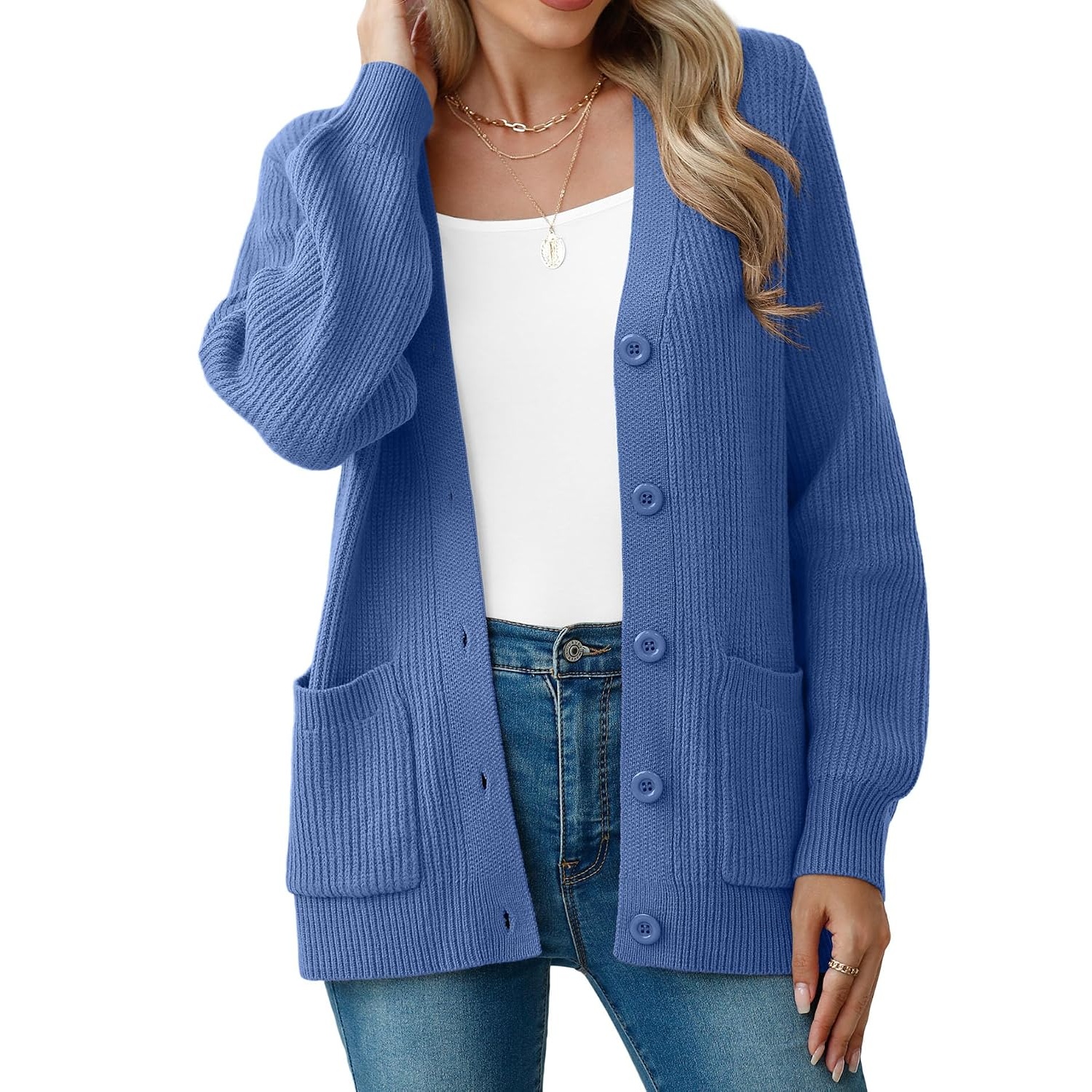 Long Sleeve Button Up Cardigan With Pockets For Women