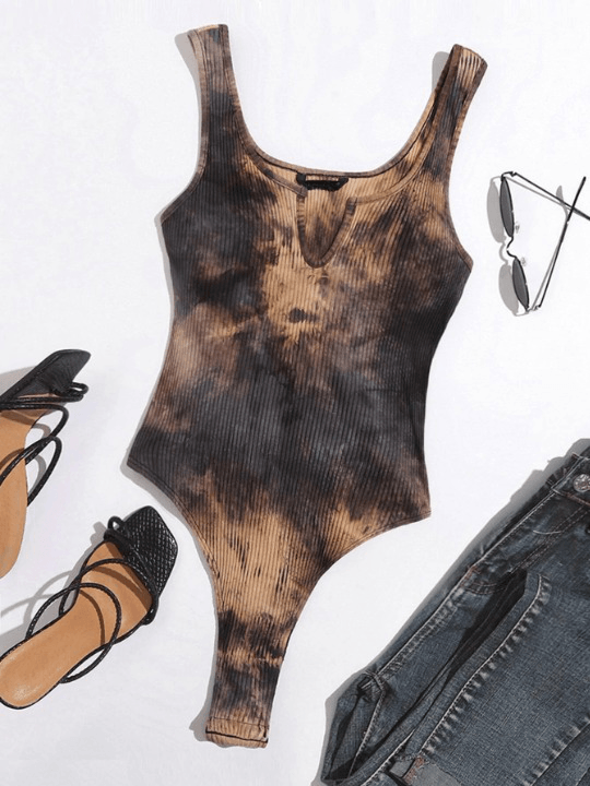 Neck Rib-Knit Tank Bodysuit-Comfy Jumpsuits