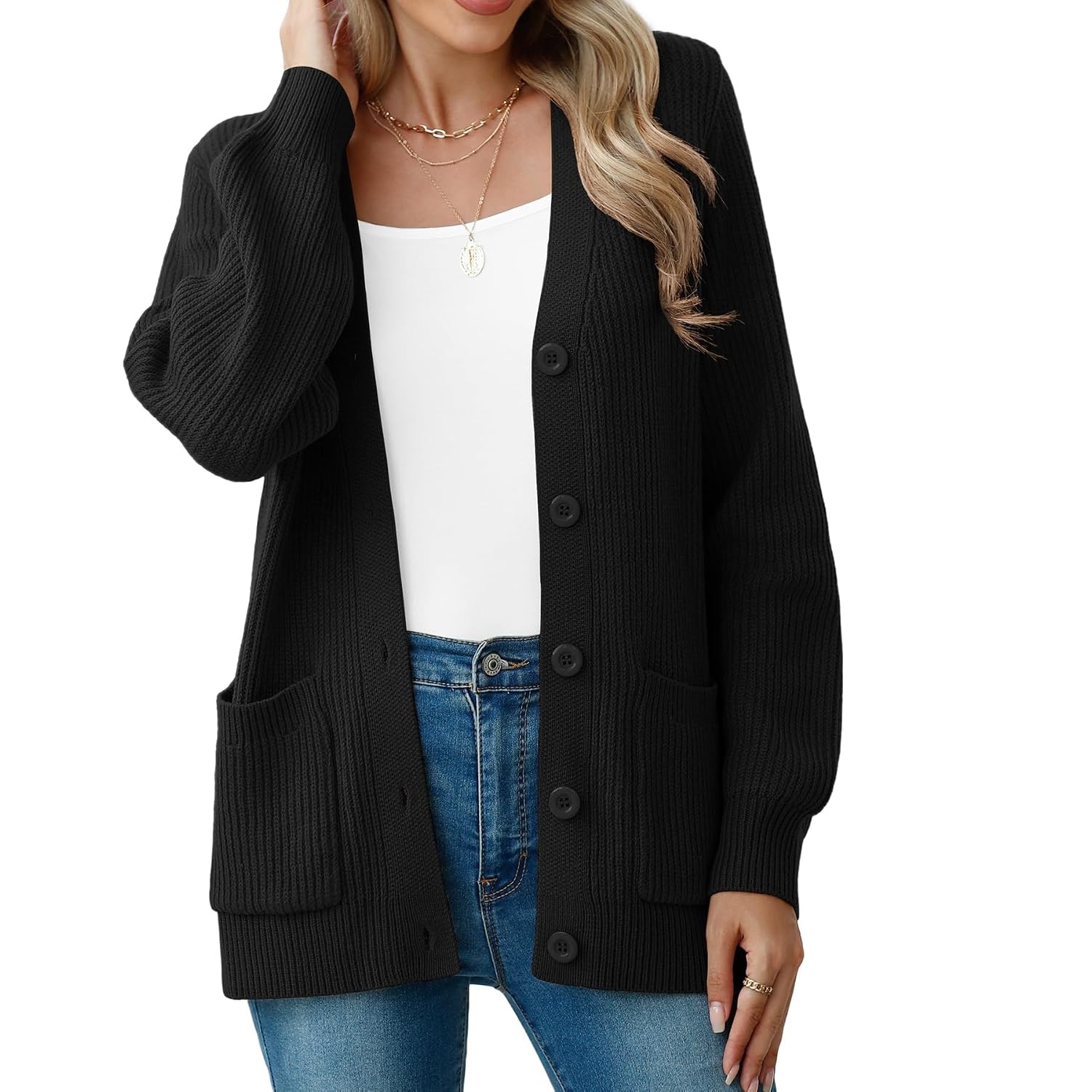 Long Sleeve Button Up Cardigan With Pockets For Women