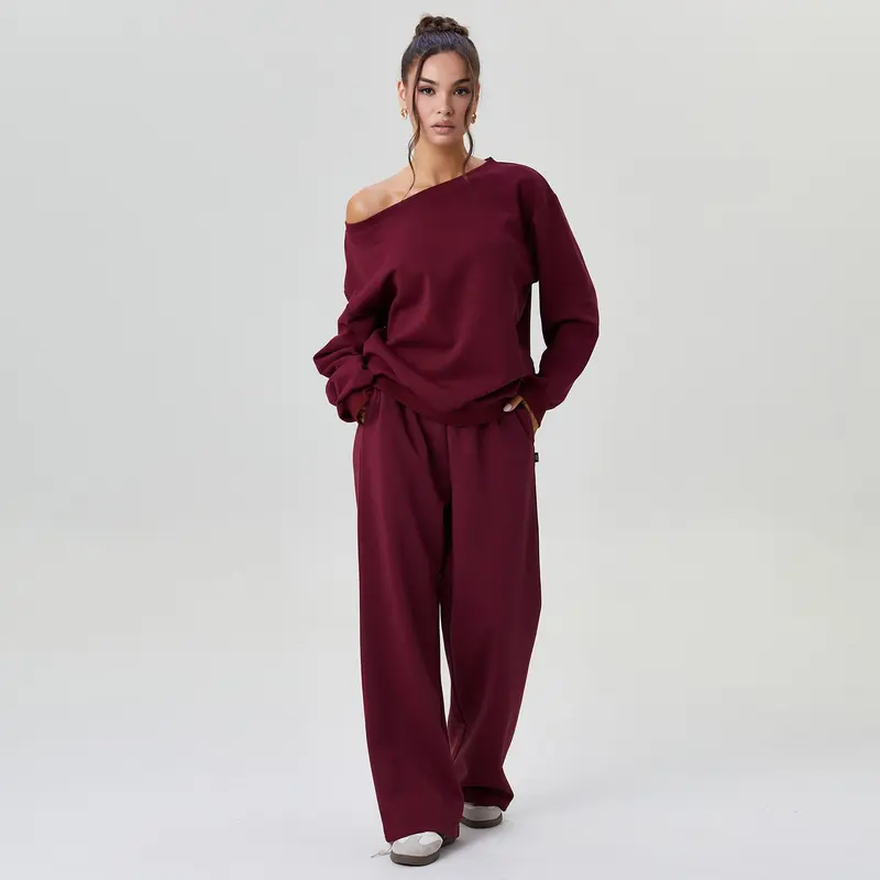 Long Sleeve Top and Wide Trousers Two Piece Outfits Set for Women