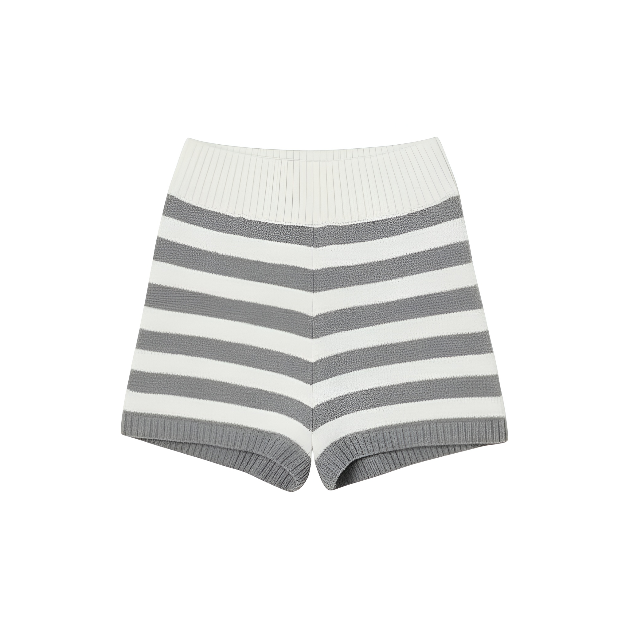 Striped Knit Two Piece Set With Long Sleeves And Shorts