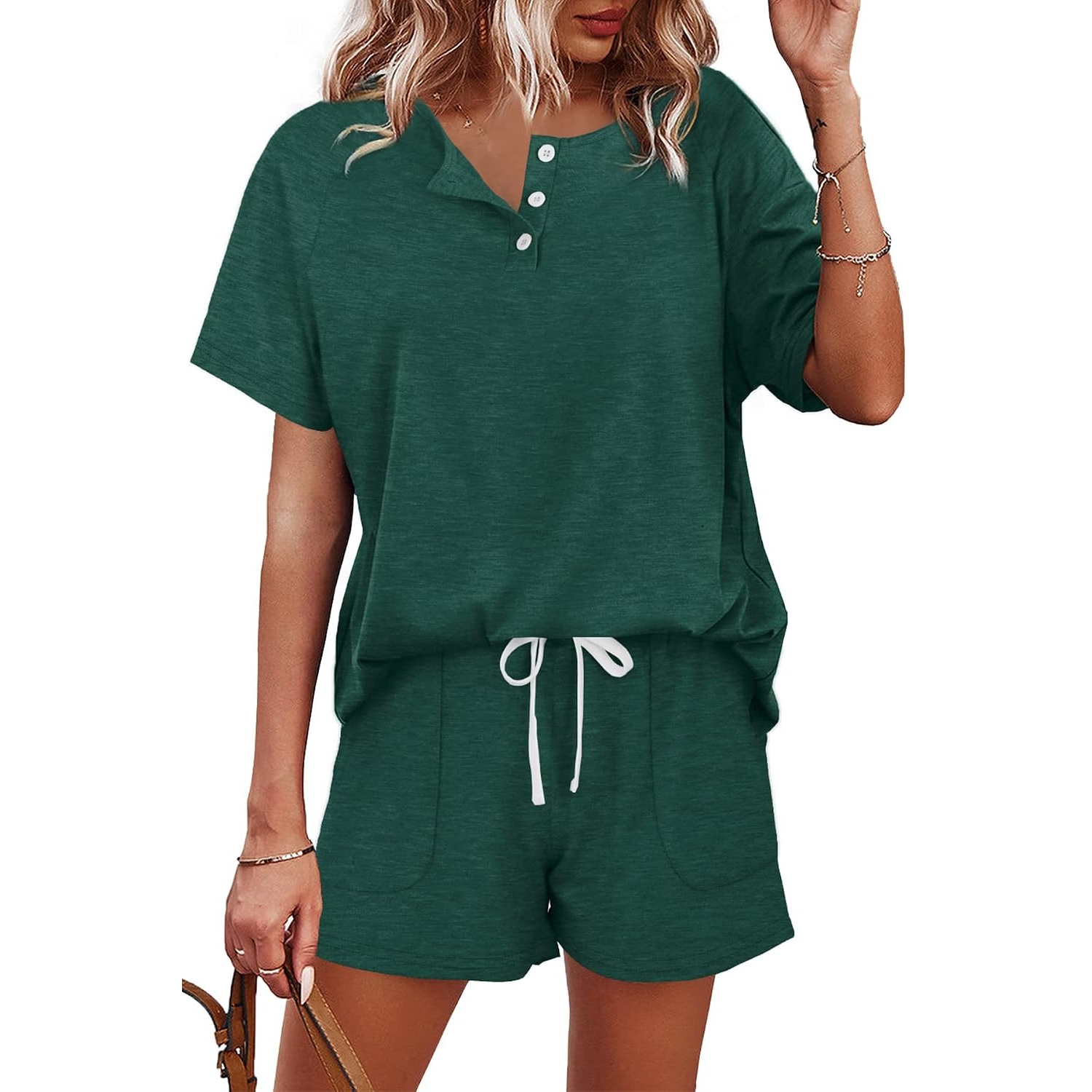 2 Piece Button Down Top And Shorts Sets For Women