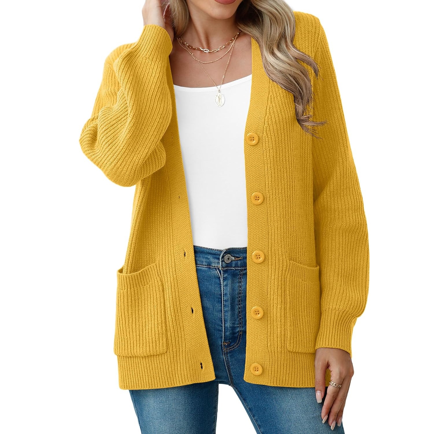 Long Sleeve Button Up Cardigan With Pockets For Women