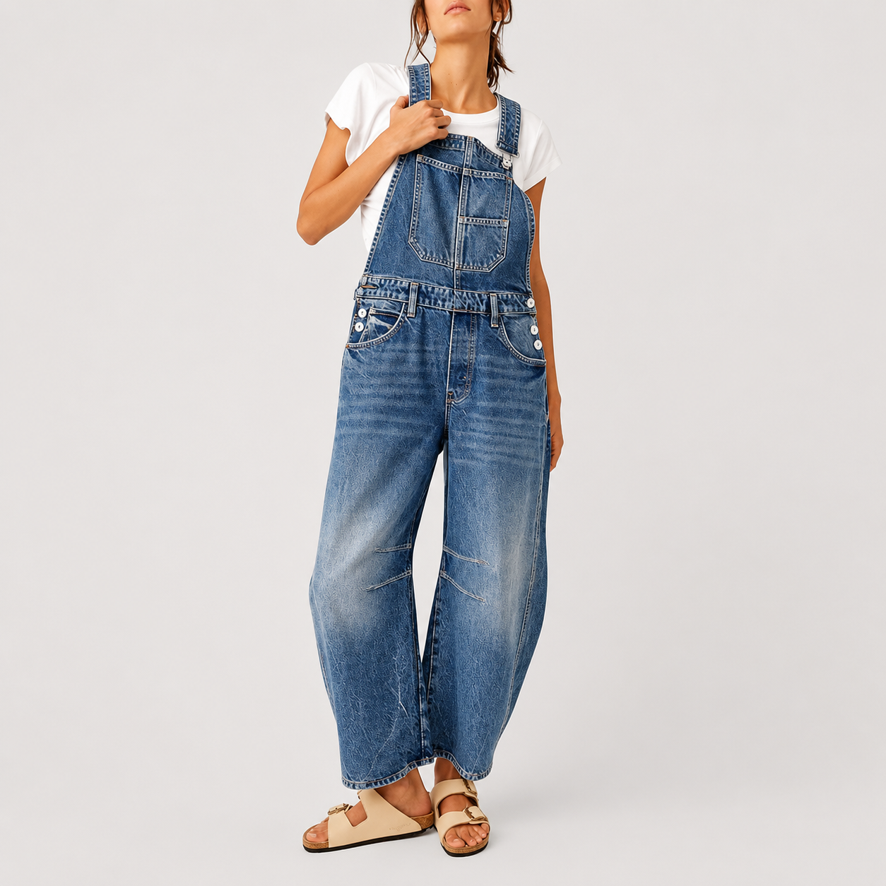 Wide Loose Straight Denim Overalls Jumpsuit For Women