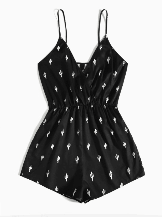 Cactus Print Cami Romper-Comfy Jumpsuits