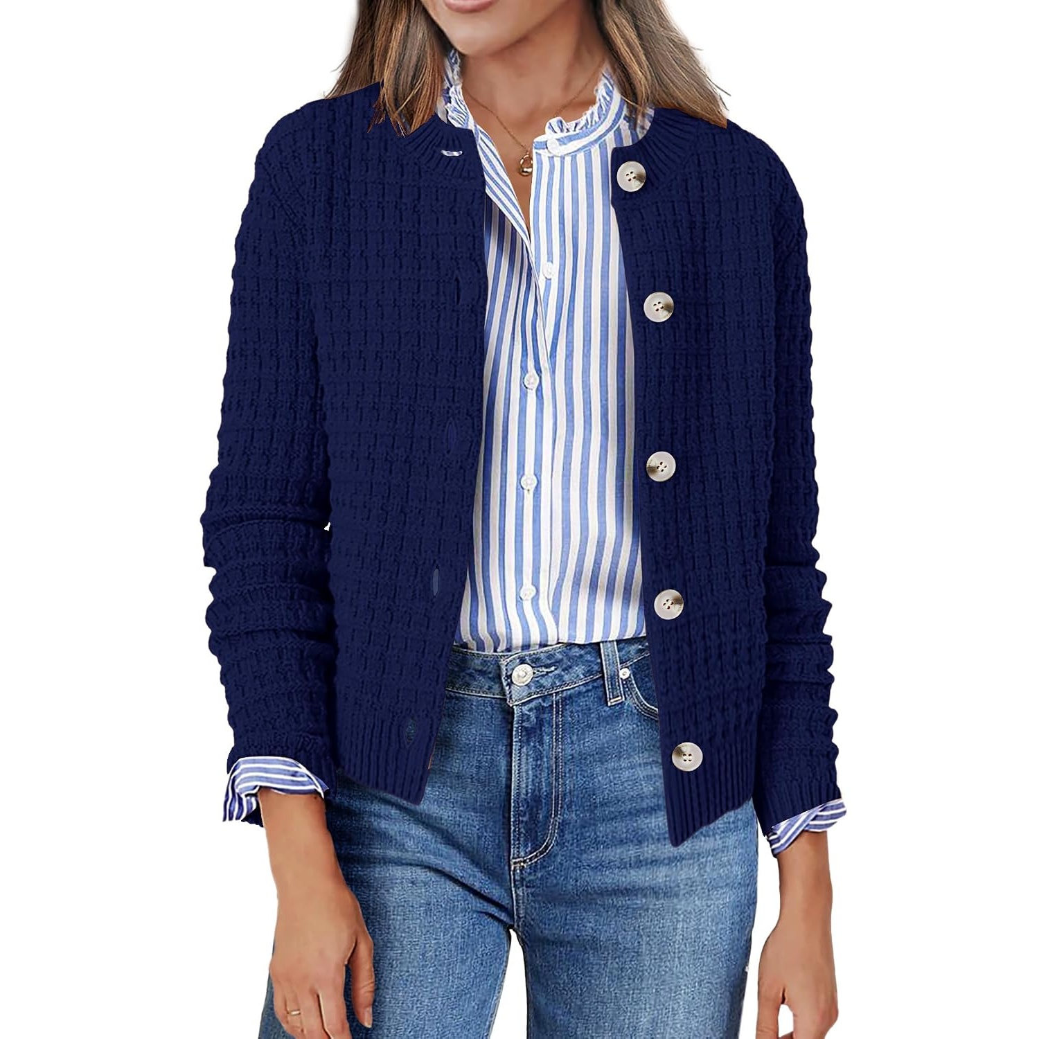 Casual Long Sleeve Button Down Cardigan Jacket For Women