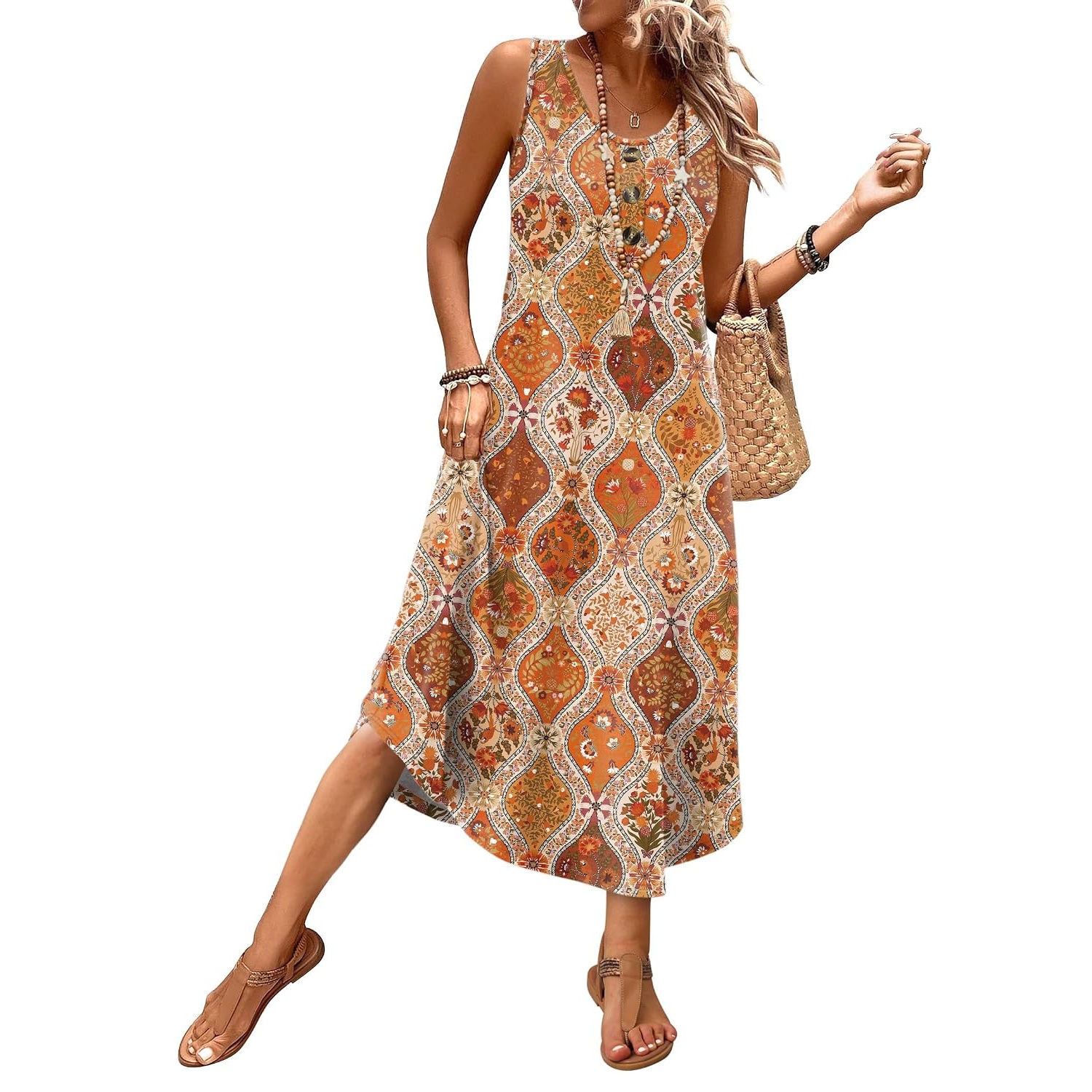 Casual Sleeveless Summer Midi Sundress For Women