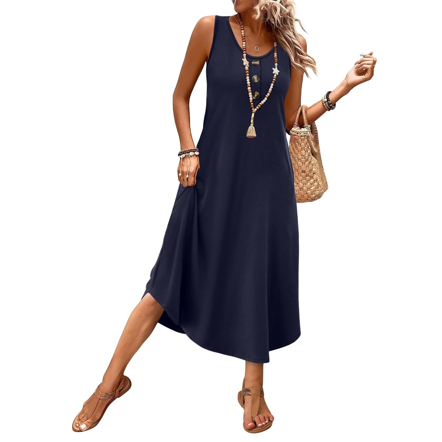 Casual Sleeveless Summer Midi Sundress For Women