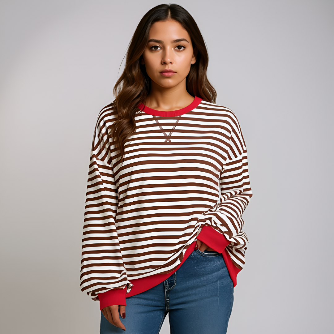 Women Oversized Striped Sweatshirt