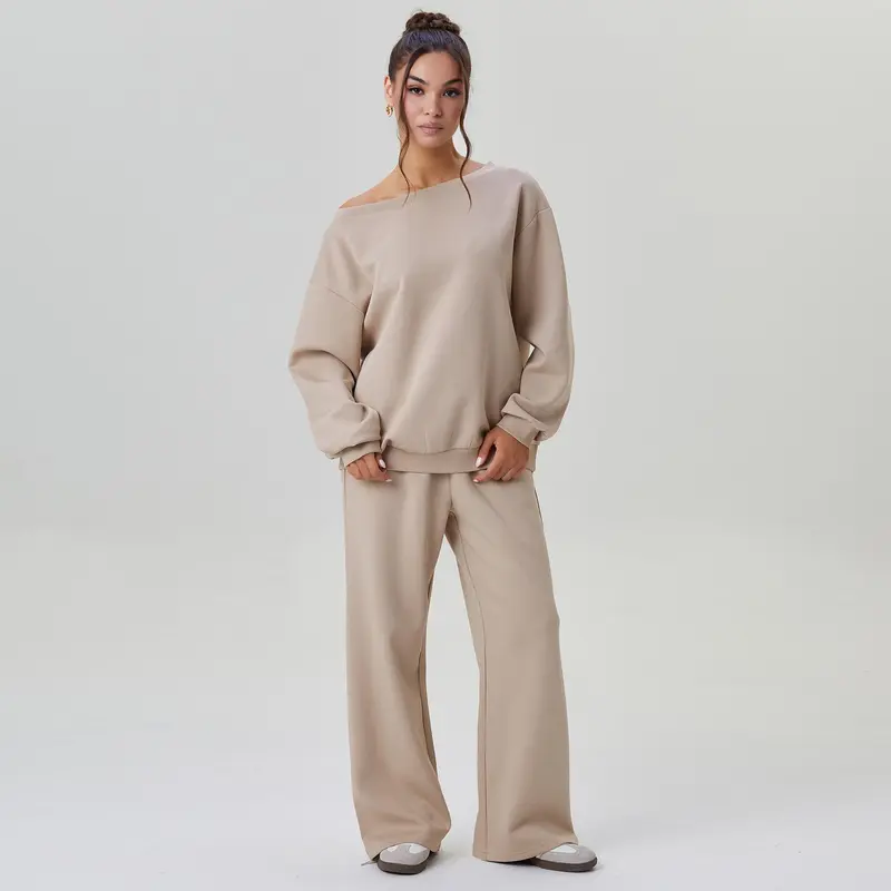 Long Sleeve Top and Wide Trousers Two Piece Outfits Set for Women